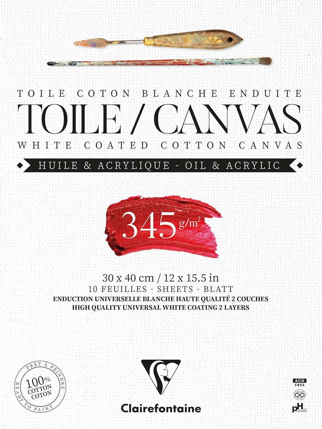 Clairefontaine 975223C Packung (mit 10 Blatt Leiwand zum Bemahlen Fleur de Lys, 345g, kopfgeleimt, 3