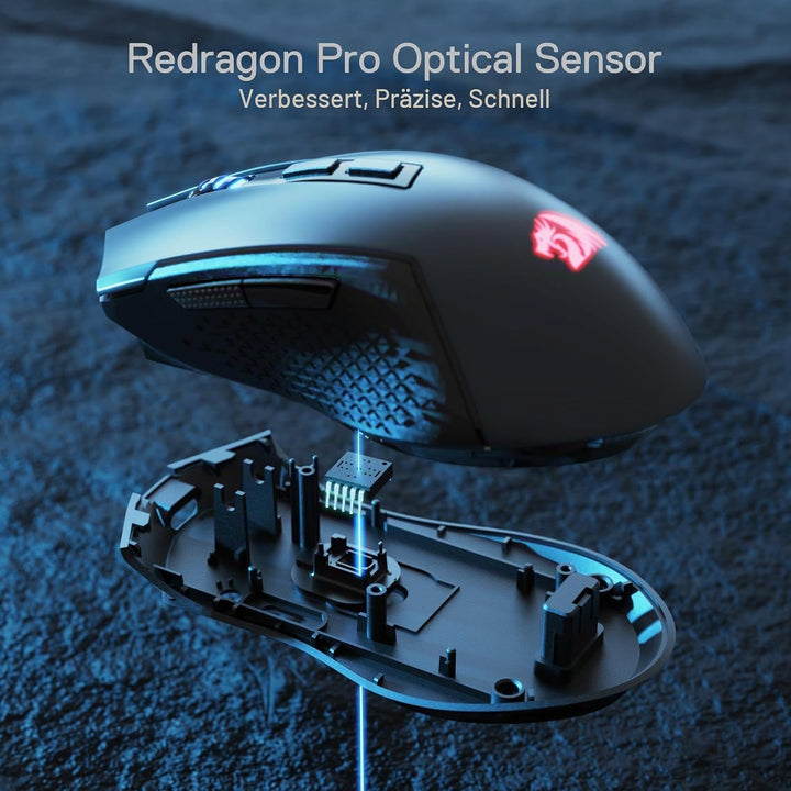 Redragon M693 LIT Kabellose Gaming-Maus, 12800 DPI-Mäuse mit 3-Modus-Verbindung, BT &amp; 2,4G kabellos,
