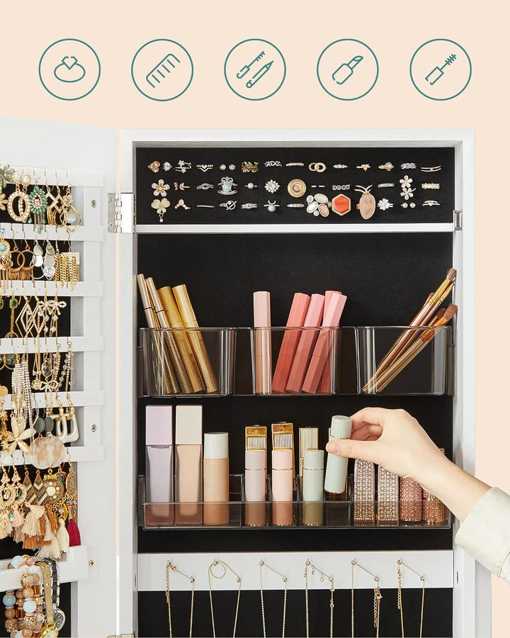 SONGMICS Schmuckschrank, Spiegelschrank stehend, mit 2 separaten Make-up Organizern, rahmenloser Gan