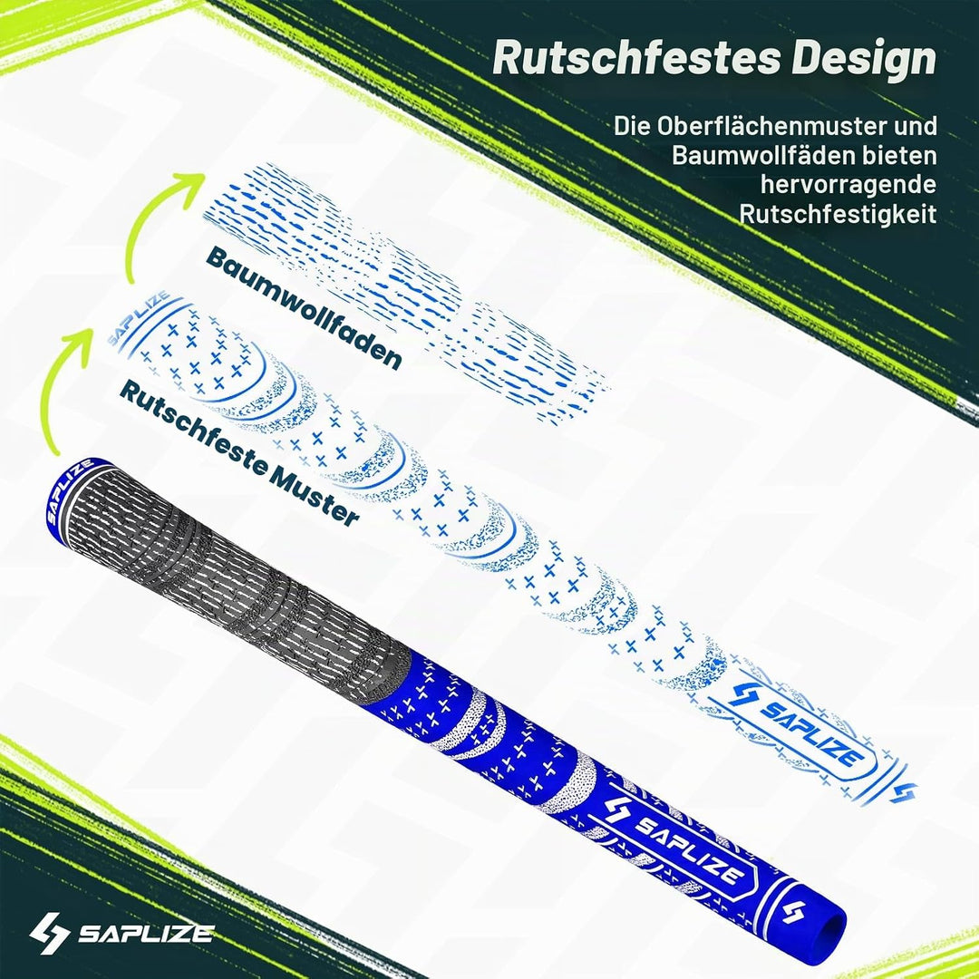 SAPLIZE Golfgriffe 13-teilig mit komplettem Umrüstsatz, Standard- / Mittelklasse, Kordelgummi, Hybri