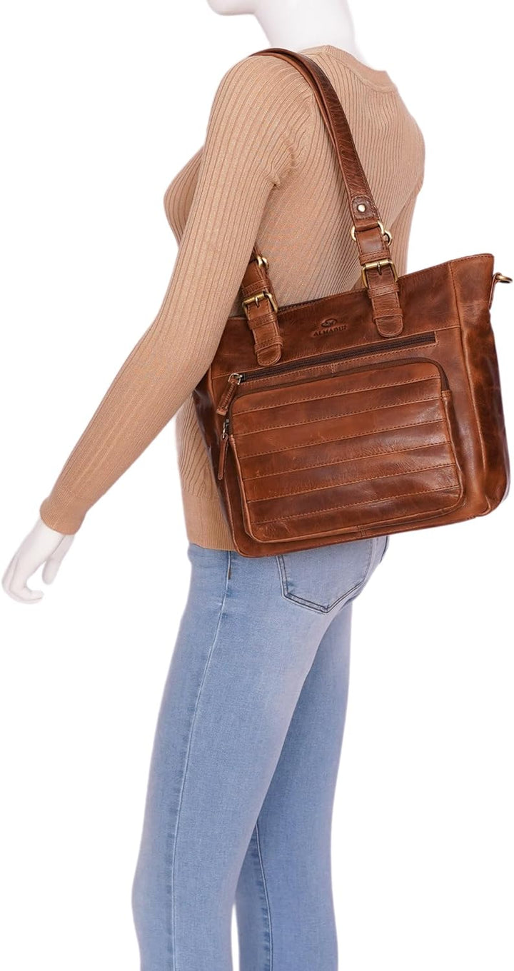 ALMADIH Premium Leder Damentasche Schultertasche KYLA - Ledertasche Handtasche Umhängetasche Henkelt