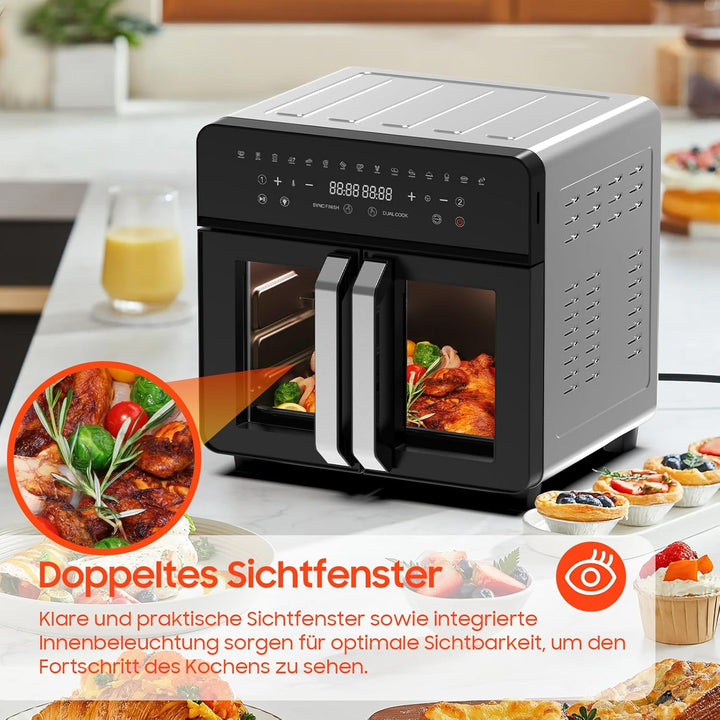 Heissluftfritteuse Dual Zone 23L - XXL Airfryer mit herausnehmbarem Trenner, Heissluftfritteuse mit