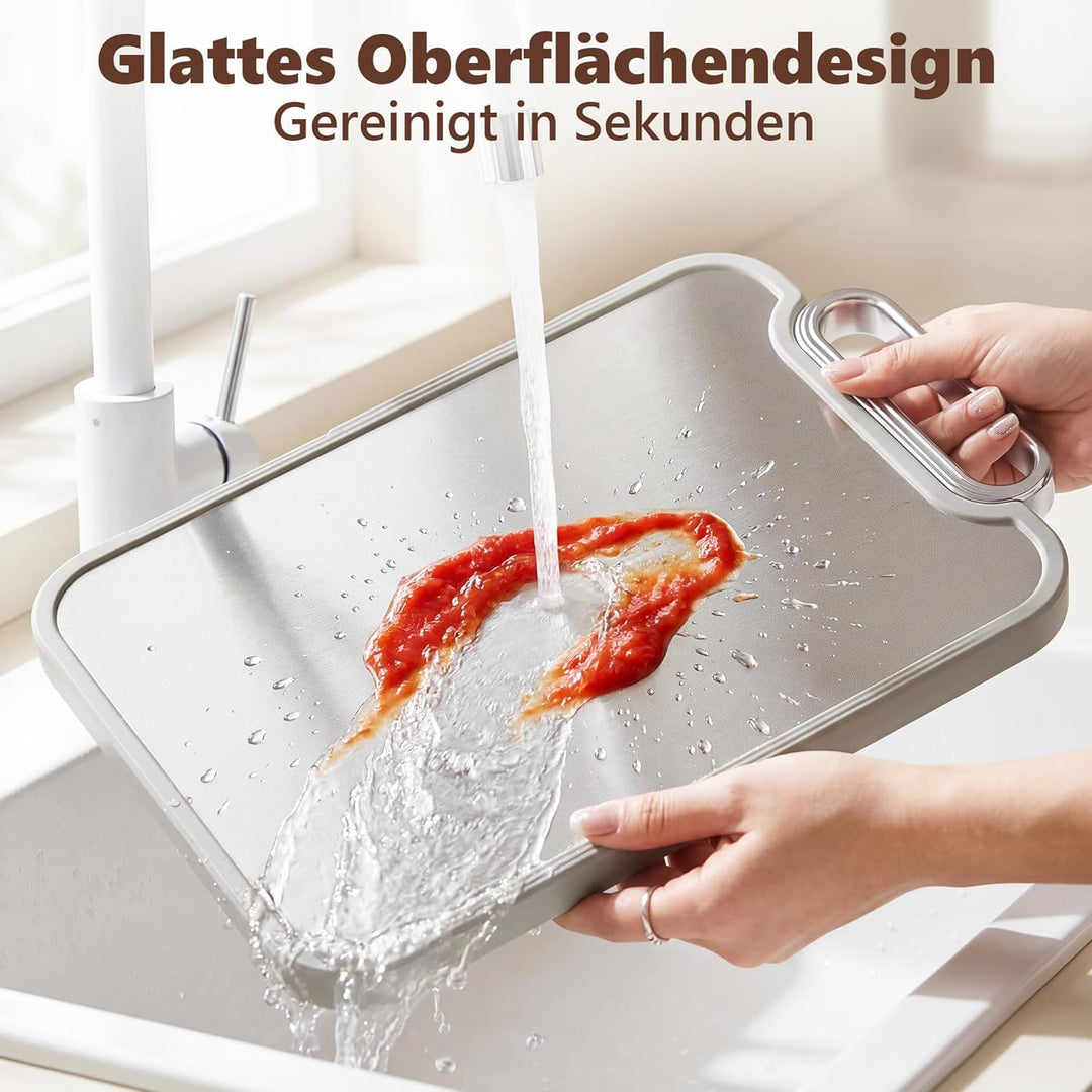ROTTOGOON Schneidebrett Holz & Edelstahl 2 in 1 Doppelseitiges Schneidebrett mit Saftrille Rutschfes
