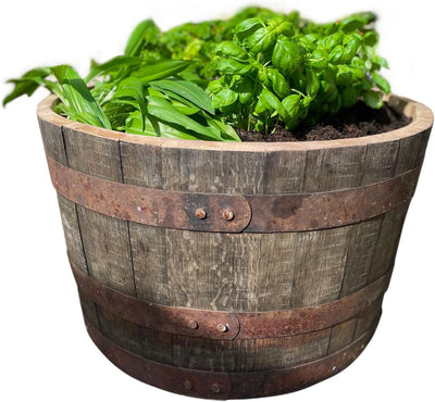 Temesso Halbes Fass aus einem original schottischen Whiskyfass (Natur - mit Ablaufbohrungen und Roll