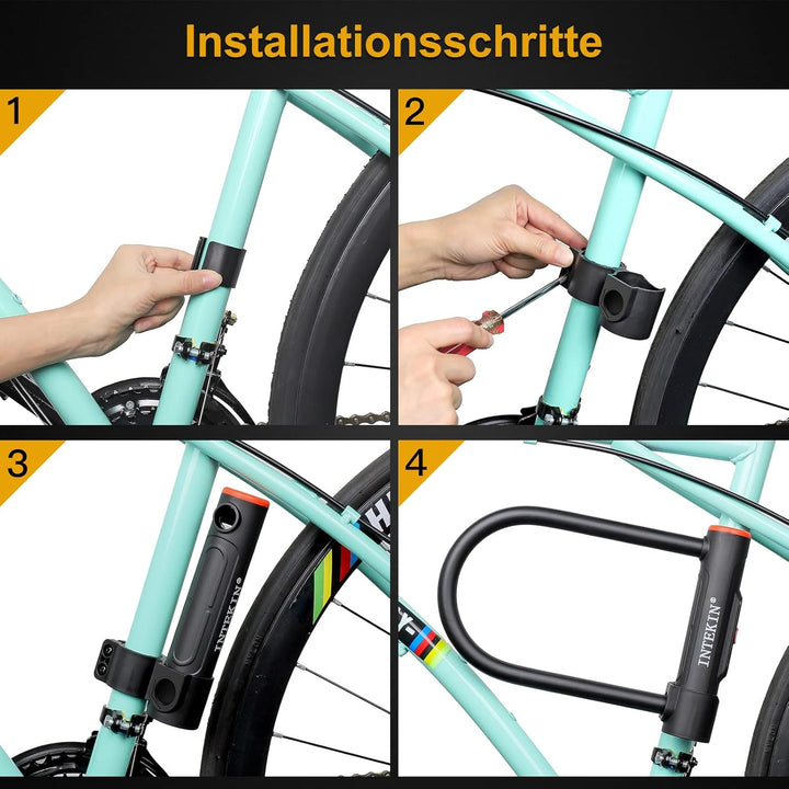 INTEKIN Fahrrad Bügelschloss, 16 mm Schweres Fahrradschloss mit Halterung, Hohe Sicherheit Fahrrad S
