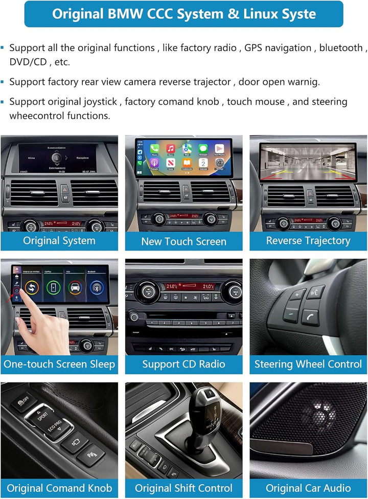 12,3 Zoll Touchscreen-Autoradio für BMW X5/X6 E70 E71 2007–2010 mit CCC-System, unterstützt Apple Ca