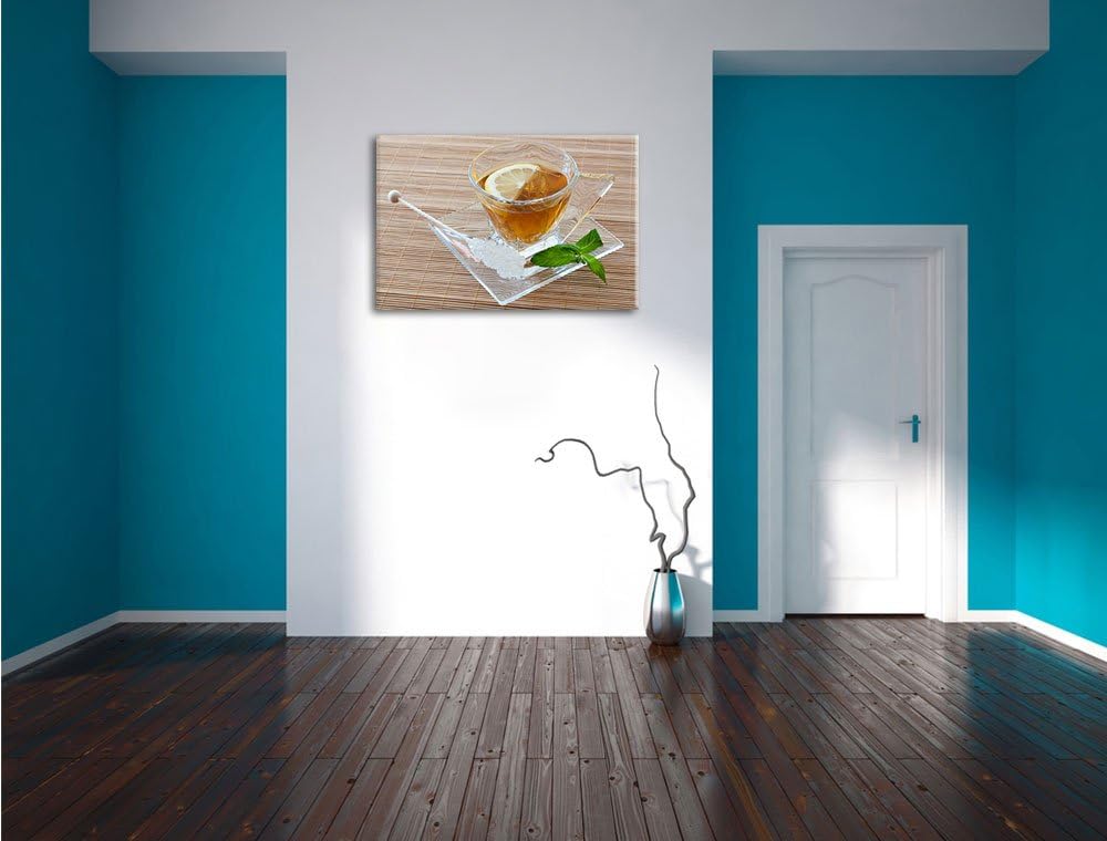 Tasse Tee mit Minze, Format: 100x70 auf Leinwand, XXL riesige Bilder fertig gerahmt mit Keilrahmen,