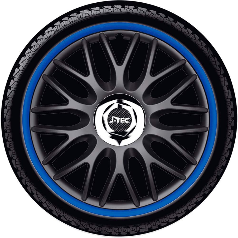 Satz J-Tec Radzierblenden Orden R 13-Zoll Schwarz/Blau + Chrom Ringe 13-inch Schwarz/Blau + Chrom Ri