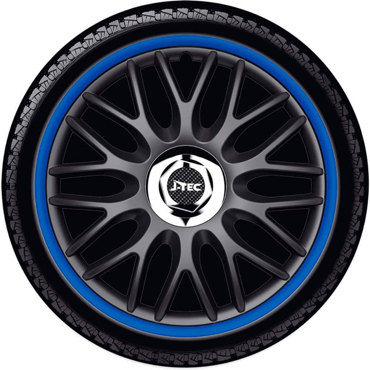 Satz J-Tec Radzierblenden Orden R 13-Zoll Schwarz/Blau + Chrom Ringe 13-inch Schwarz/Blau + Chrom Ri