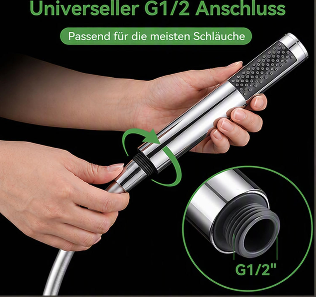 Handbrause für Badezimmer, Verchromt. (Silber mit Wasserrohr), Silber mit Wasserrohr