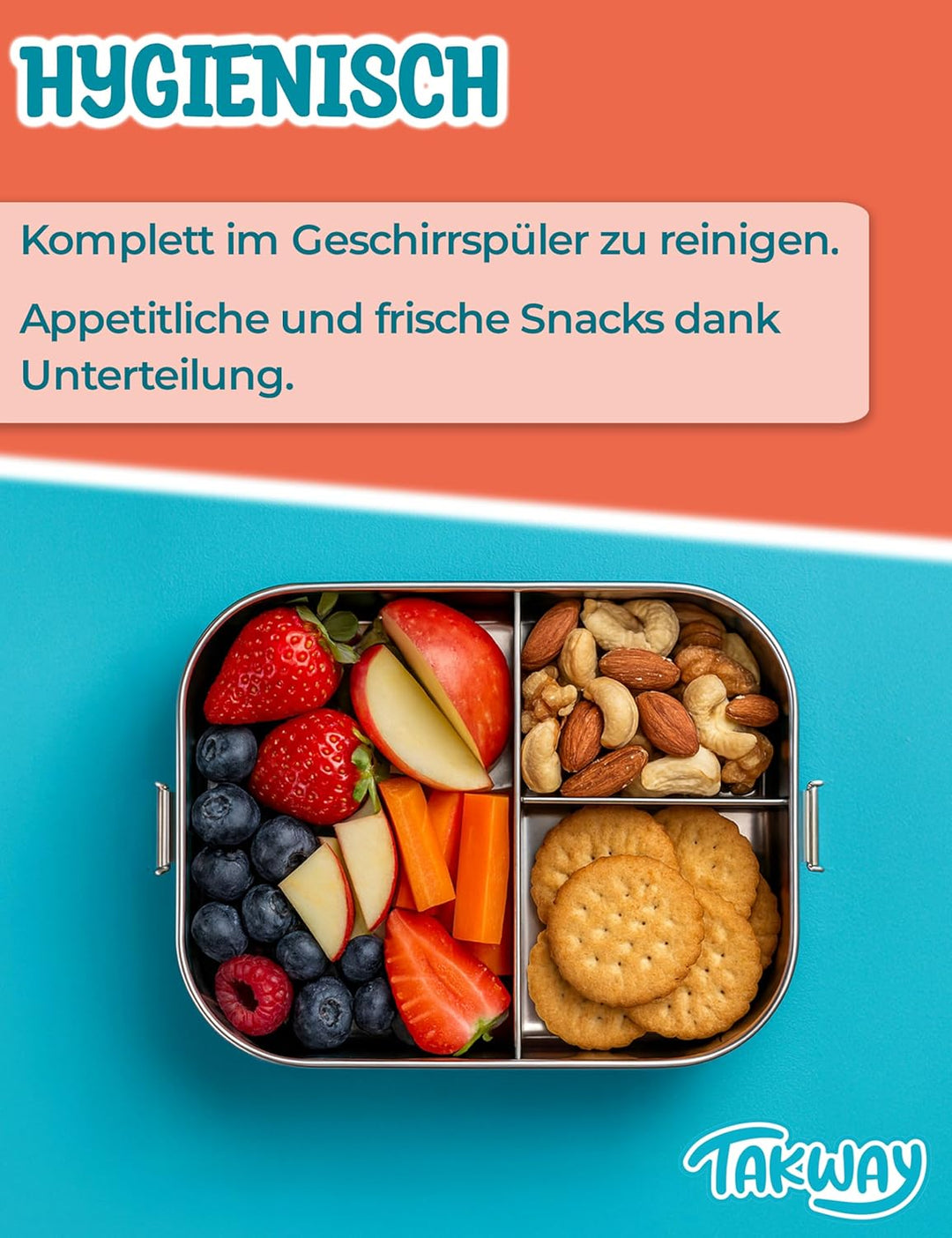 Edelstahl Brotdose mit Fächern 800ml – Auslaufsichere Lunchbox für Kinder & Erwachsene, Bento Box mi