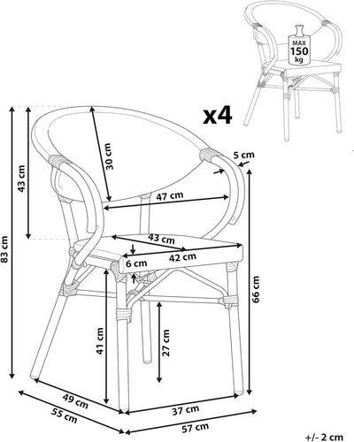 Elegante Gartenstühle 4er Set schwarz / dunkler Holzfarbton Aluminium Caspri