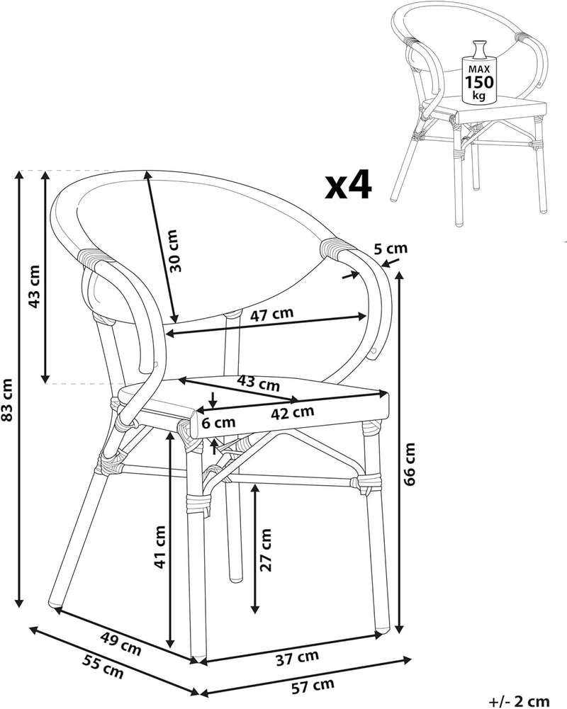 Elegante Gartenstühle 4er Set schwarz / dunkler Holzfarbton Aluminium Caspri