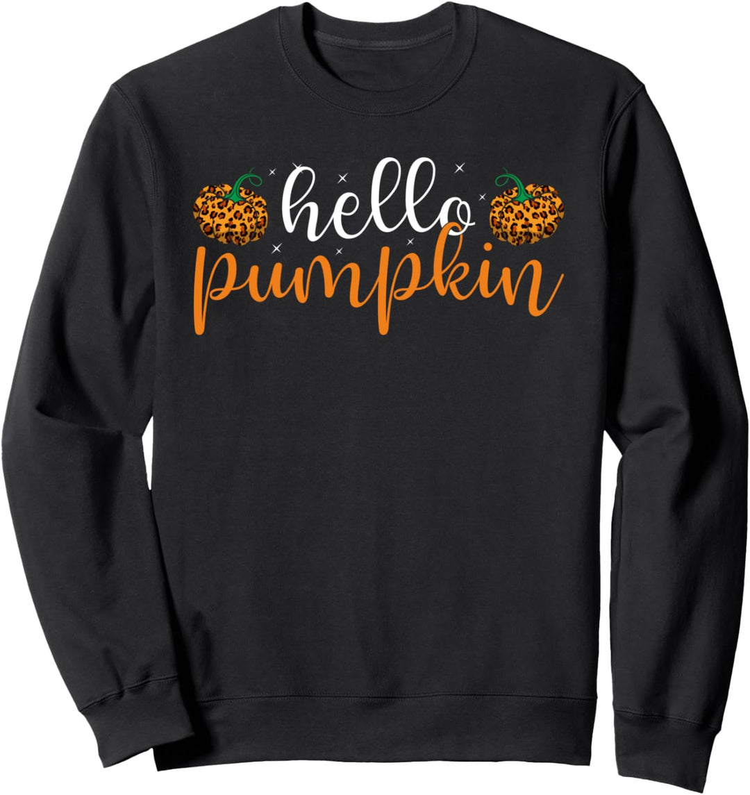 Hello Leopard Pumpkin Cute Fall Costume Design Letters Hallo Sweatshirt