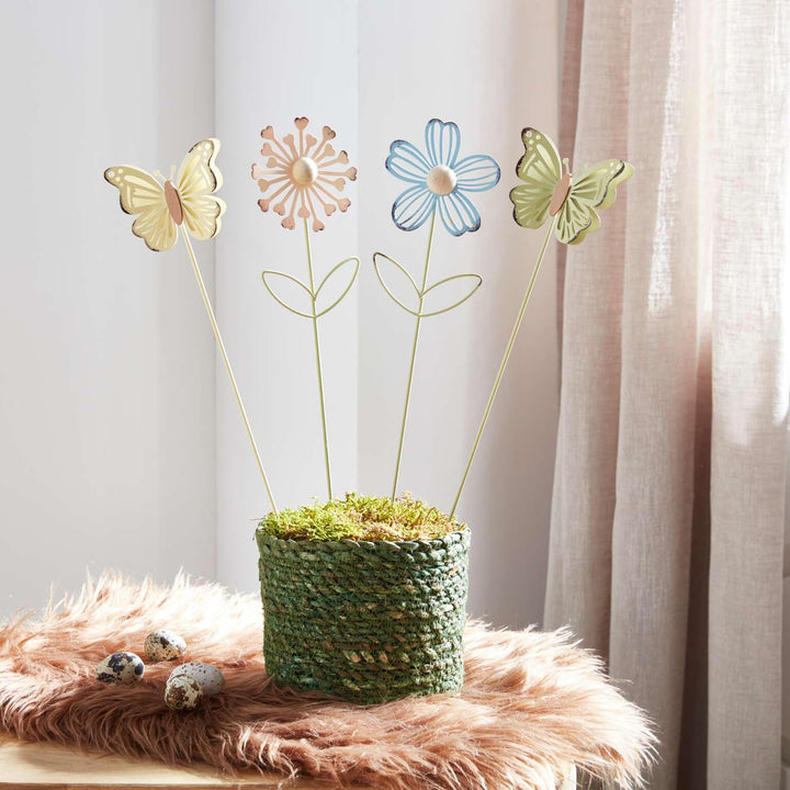 FRANK FLECHTWAREN Stecker Blume & Schmetterling, 4er Set, Metall Masse: Höhe 40 cm