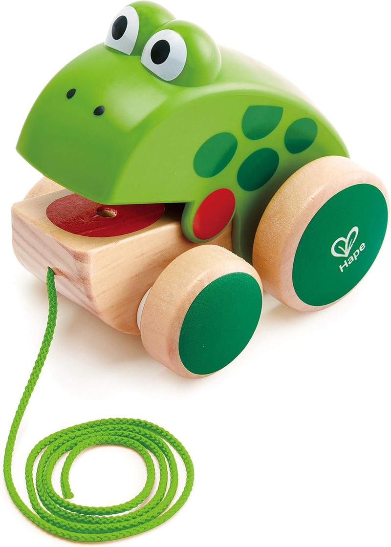 Hape Nachziehfrosch Fridolin von Hape | Holzfrosch Fliegen fressendes Nachzieh-Spielzeug für Kleinki