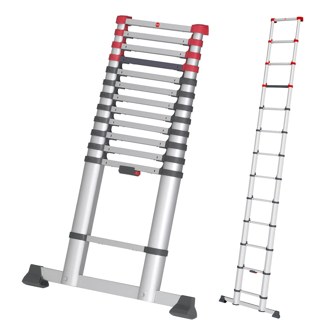 Hailo T80 FlexLine Alu-Sicherheits-Teleskopleiter - ausziehbare Anlegeleiter mit 13 Sprossen - Arbei