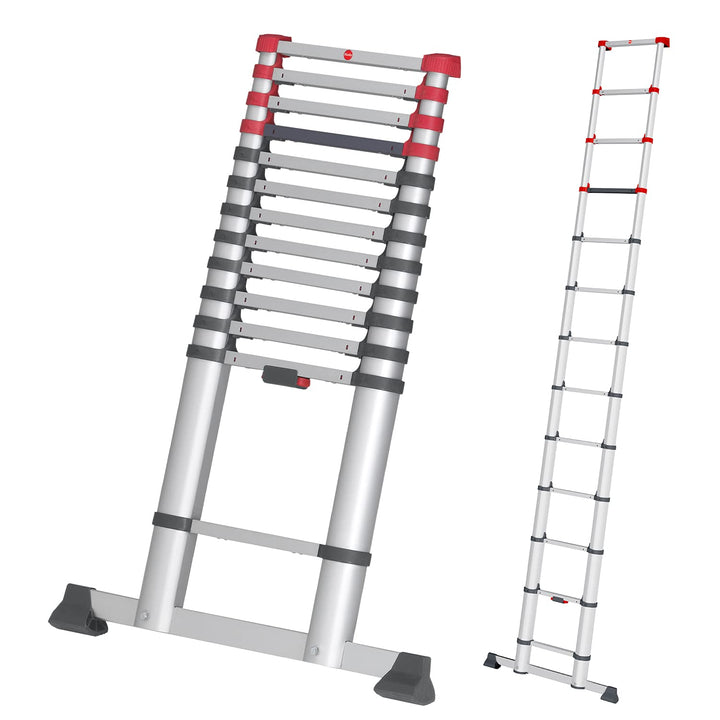 Hailo T80 FlexLine Alu-Sicherheits-Teleskopleiter - ausziehbare Anlegeleiter mit 13 Sprossen - Arbei