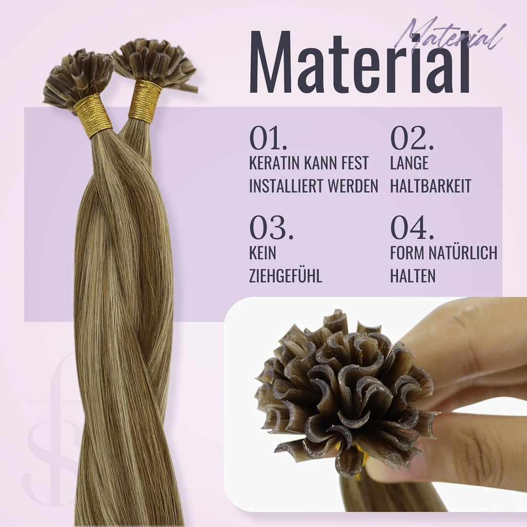 Fshine Bondings Echthaar Extensions Mittelbraun und Karamellblond 50g 35cm U Tip Haarverlangerung Ec