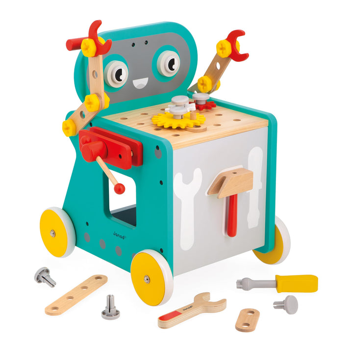 Janod - Mein erstes Konstruktionsspiel - Roboterwagen - Bastel- & Rollenspiel - 38 Zubehörteile - Fö