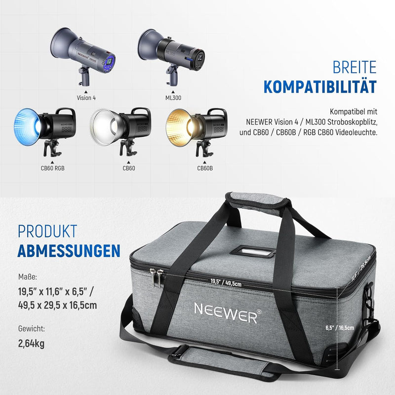 NEEWER Tragetasche mit beweglicher Schaumstoffpolsterung für Studio Light Vision 4 ML300 CB60 CB60B