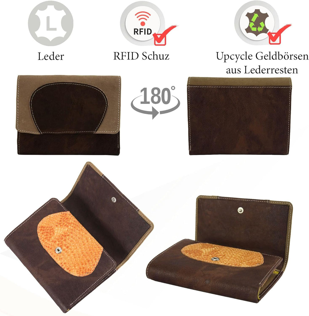 Sunsa Geldbörse. Damen Geldbeutel. Leder Portemonnaie mit RFID Schutz. Mittlere gross Brieftasche mi