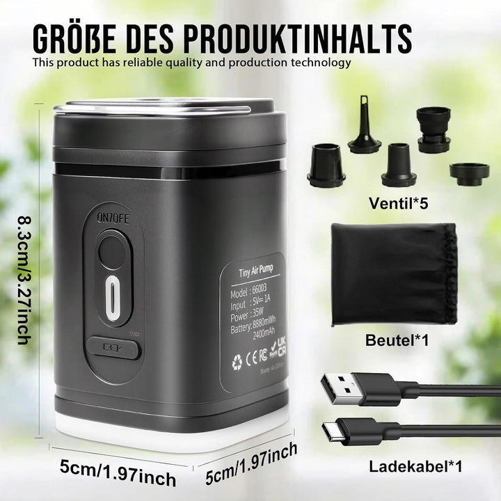 Elektrische Luftpumpe Akku, Luftmatratze Pumpe 2400mAh Wiederaufladbare, 3 in 1 Inflate und Deflate
