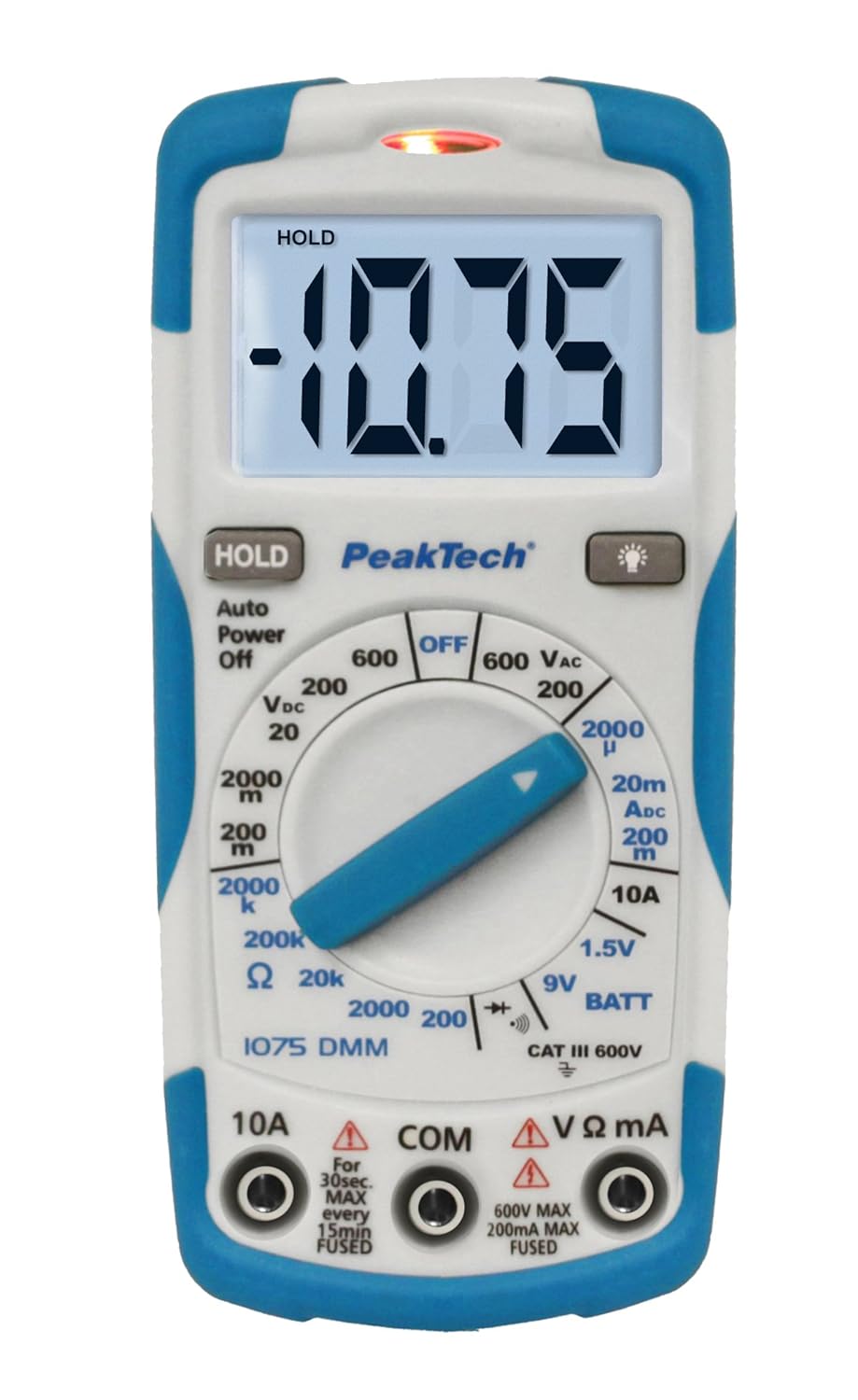 PeakTech 3B Scientific Digital-Multimeter 600V AC/DC - 10A (P1075), Blau, Weiss Single, Single