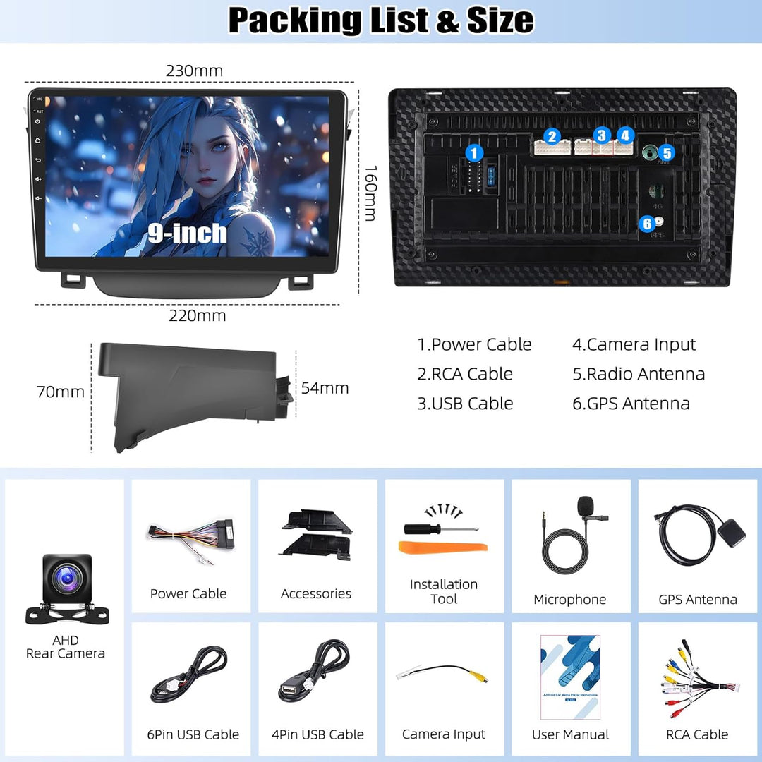 CAMECHO 2+64G 9 Zoll Navi Autoradio für Hyundai i30 2011-2015 Android 13 GPS Bluetooth Radio mit Wir