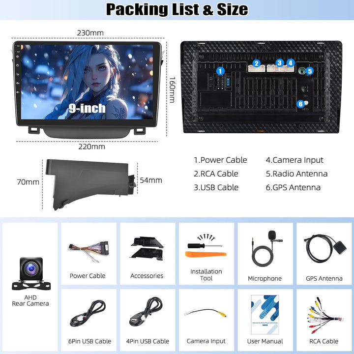 CAMECHO 2+64G 9 Zoll Navi Autoradio für Hyundai i30 2011-2015 Android 13 GPS Bluetooth Radio mit Wir