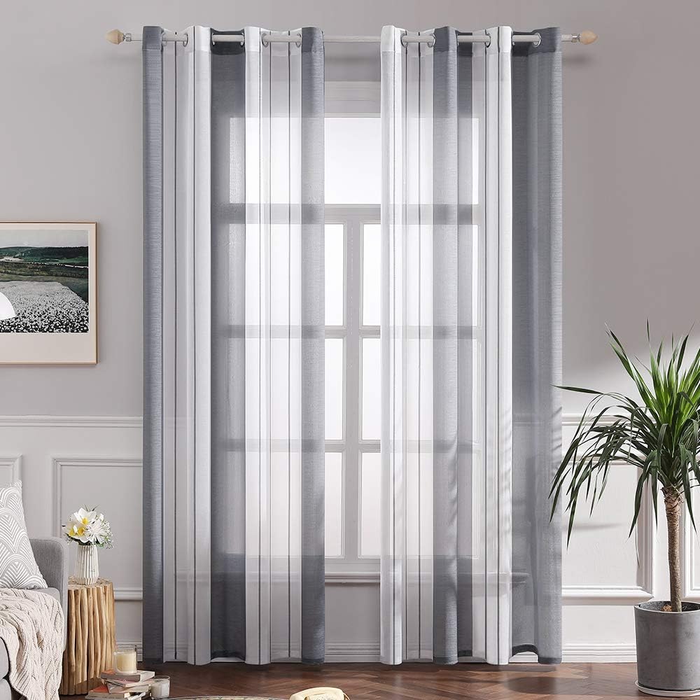 MIULEE Gardinen Gestreift Transparent mit Ösen, Voile Vorhänge Wohnzimmer Modern 2er Set, Vorhang Sc