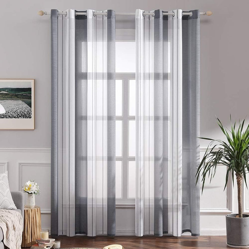 MIULEE Gardinen Gestreift Transparent mit Ösen, Voile Vorhänge Wohnzimmer Modern 2er Set, Vorhang Sc