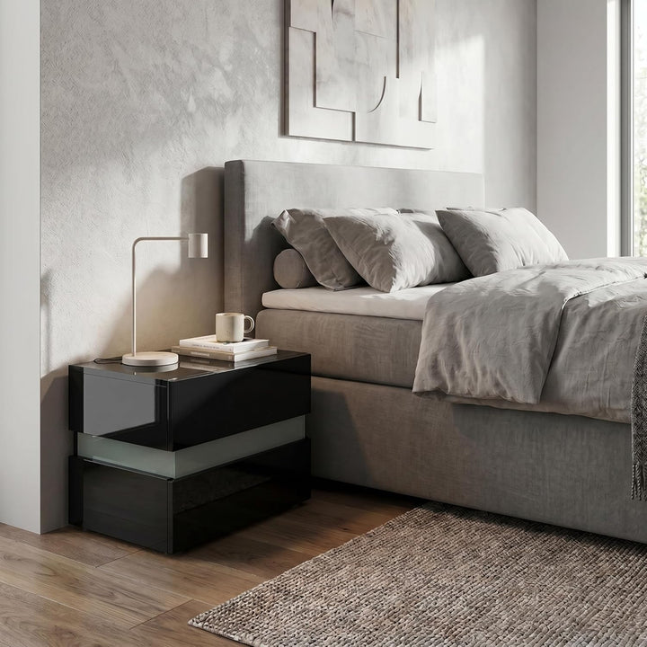 Vladon Nachttisch Flow, Nachttischschrank mit Schublade, Schwarz Hochglanz/Schwarz Hochglanz (60 x 4