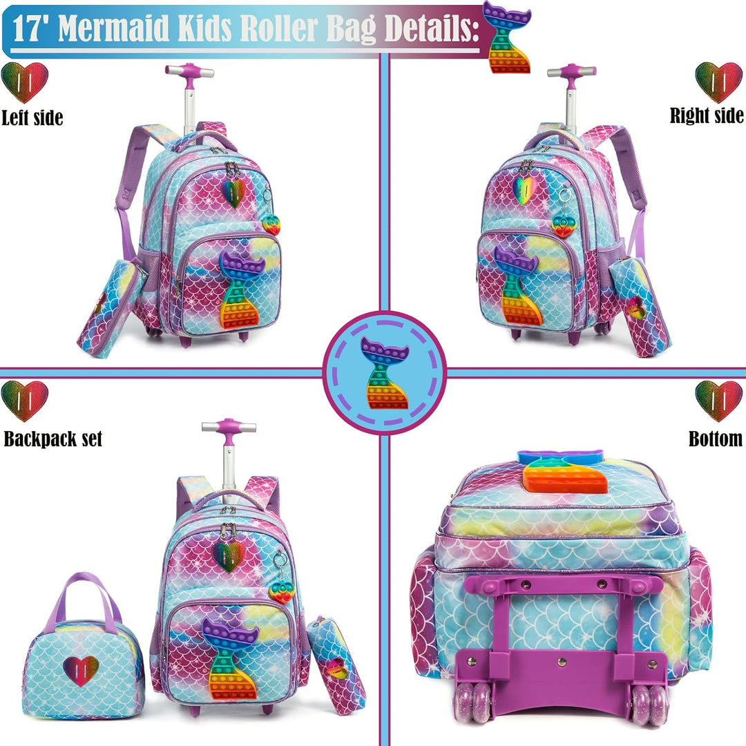 Rucksack Schulranzen Trolley,Schulrucksack Mädchen Teenager,3PCS 17” Kinder Schultrolley Geeignet fü