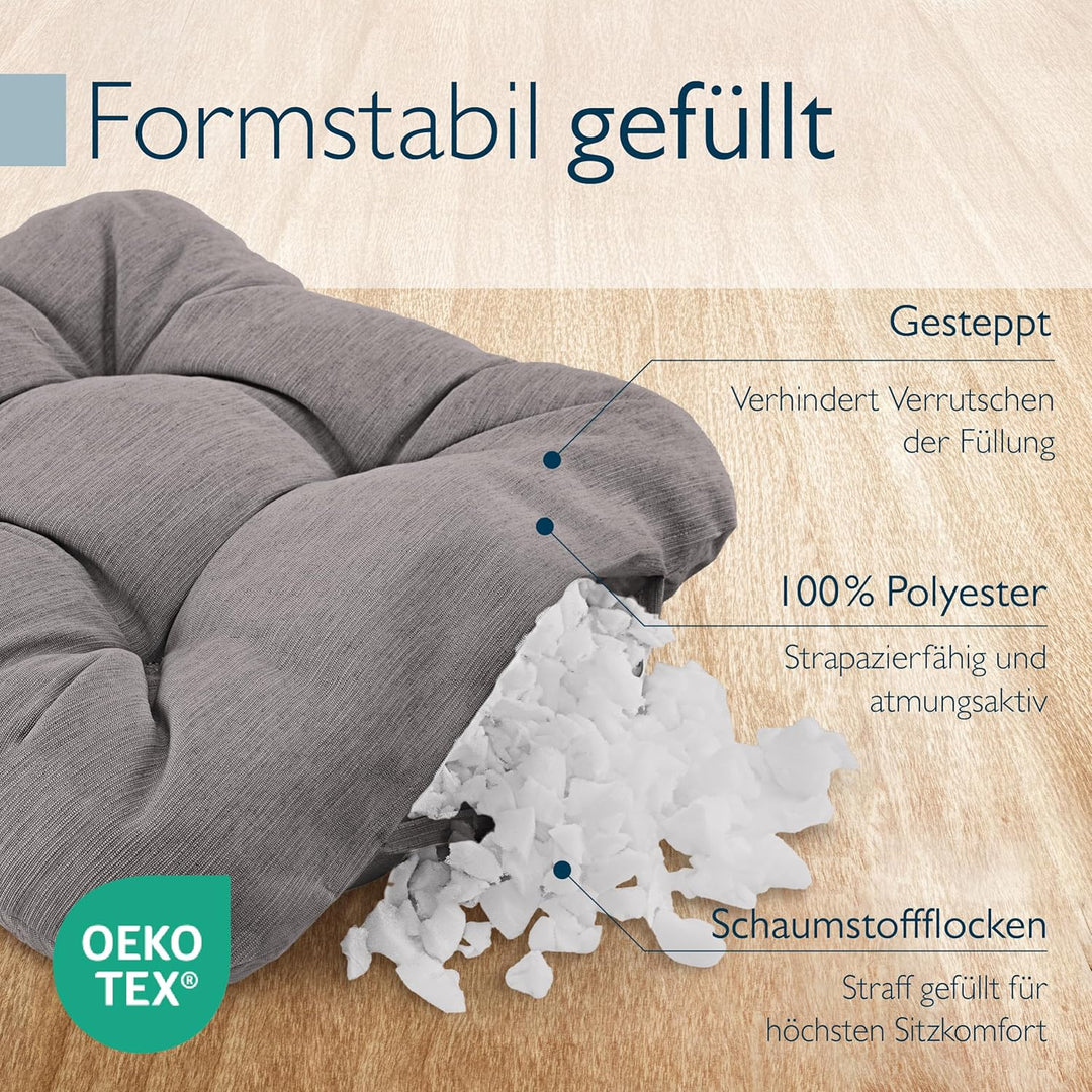 Beautissu 2er Set Premium Stuhlkissen 40x40 cm Hellgrau – UV-beständig & Robust Sitzkissen Outdoor 8