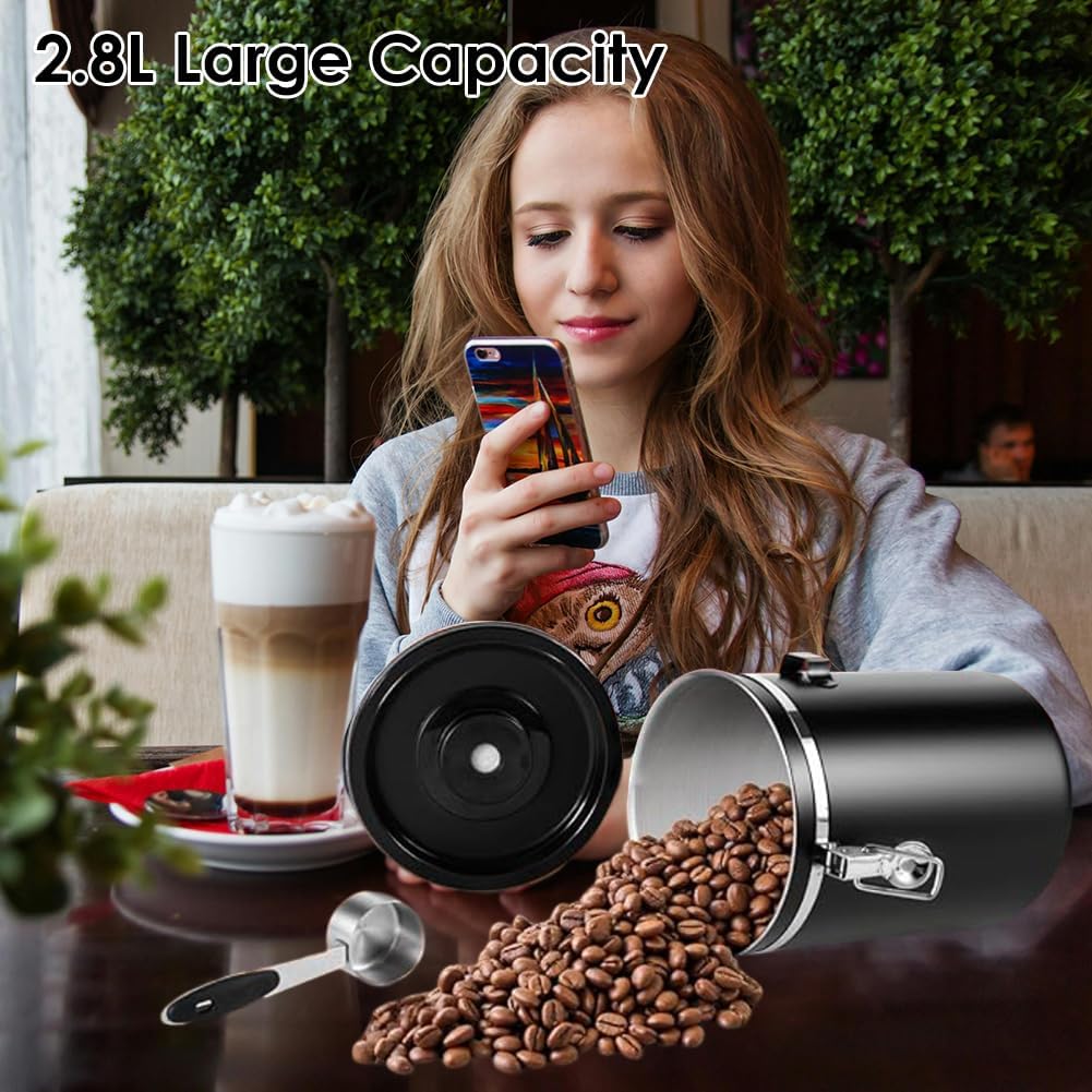 Kaffeedose, Kaffeebohnenbehälter, Vakuum Kaffee Dose, 2,8 L Kaffeebohnen aus Edelstahl, mit Datumsan