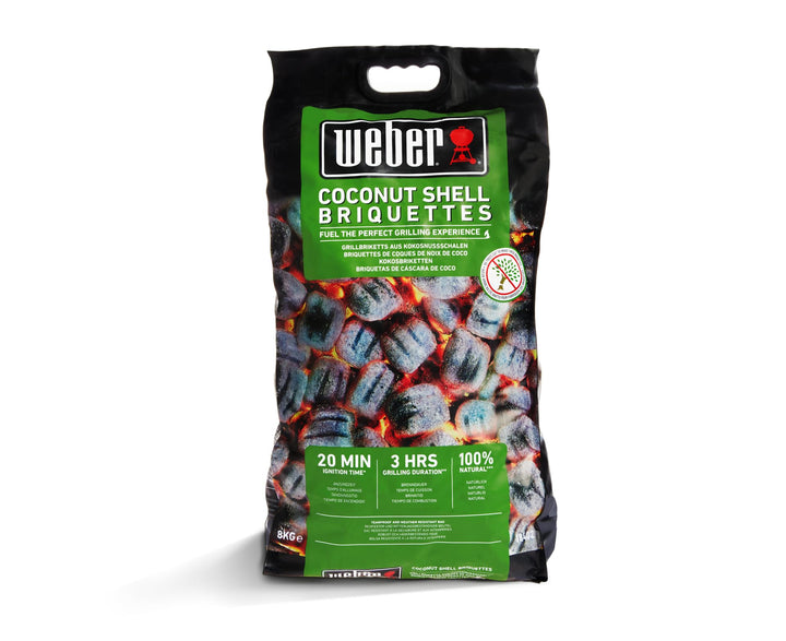 Weber Grill-Briketts aus Kokosnussschalen (8kg Sack), leistungsstark, für Lange und konstante Glut,