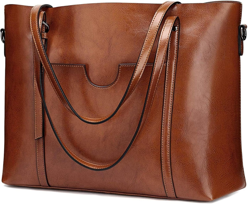 S-ZONE Damen 3-Way Schultertasche Vintage Echtleder Shopper Grosse Mode Laptop Arbeitstasche Umhänge