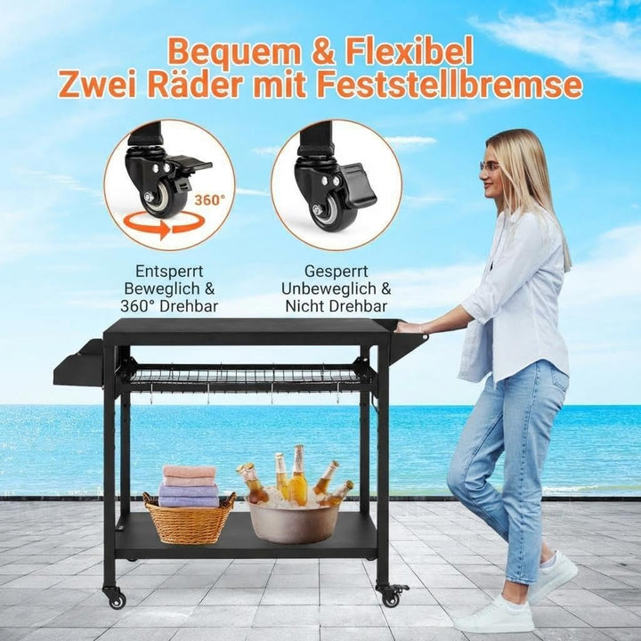 Garvee Grillwagen mit Rädern, Outdoor BBQ Tisch Pizzaofenständer, Beweglicher Vorbereitungstisch mit