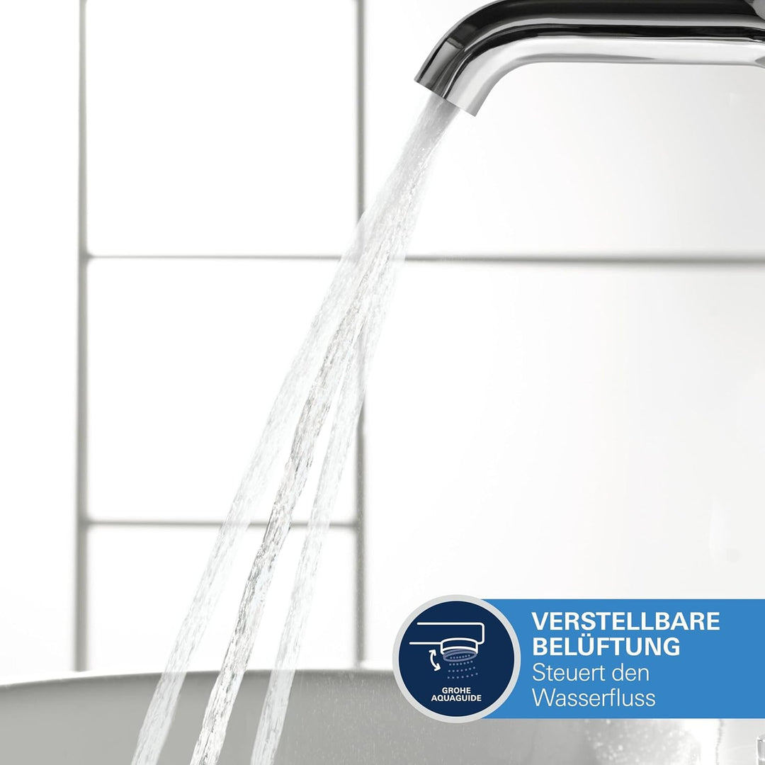 GROHE Essence New - 2-Loch-Waschtischarmatur (Mousseur 5,7l/min, Wandmontage, Bedienungshebel aus Me