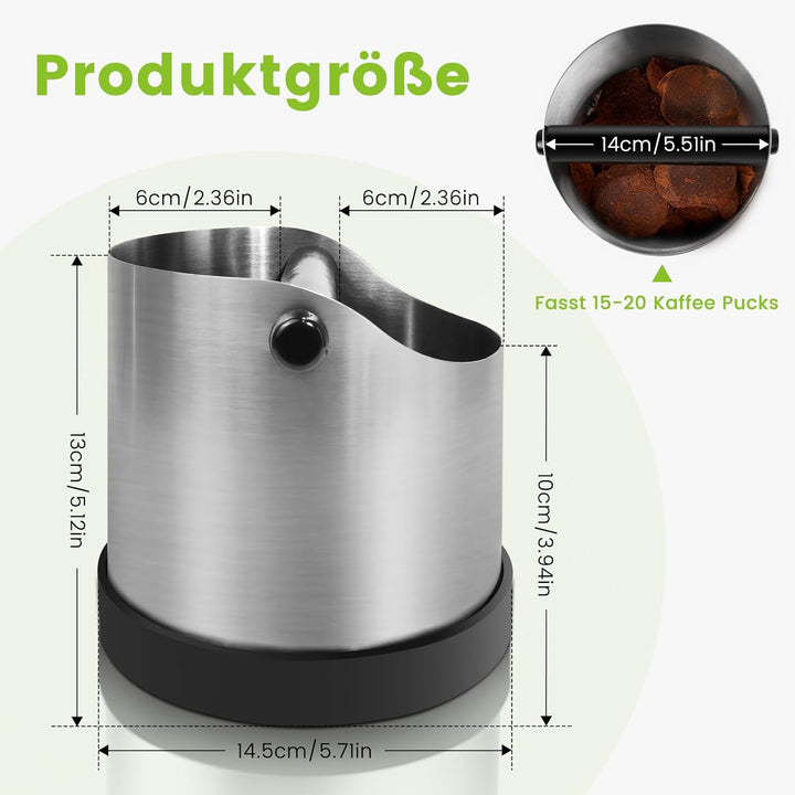 NOTSEK Abklopfbehälter für Siebträger, 1.2L Gross Edelstahl Espresso Knock Box, Kaffeesatz Abschlagb