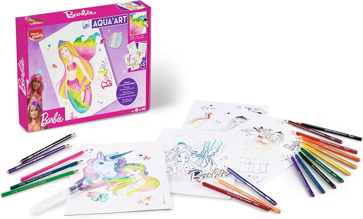 Maped CREATIV - Ausmal-Set AQUA'ART BARBIE - Maxi-Set inkl. 18x Aquarell-Stifte und 5x Vorlagen auf
