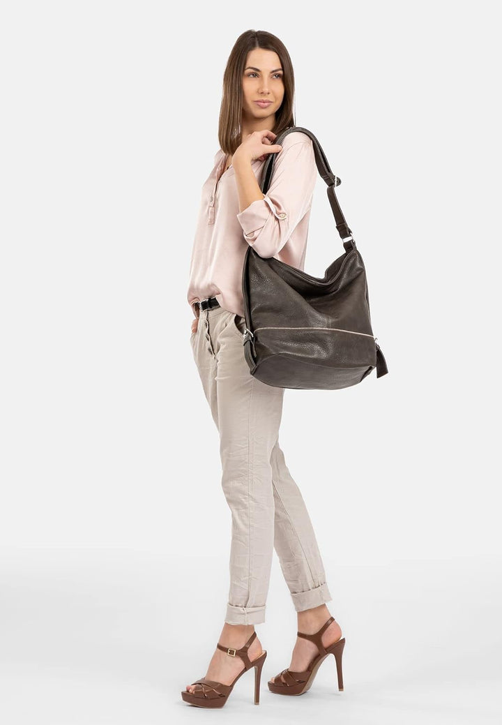 Caspar TS732 grosse Damen XL Umhängetasche Dunkelbraun, Dunkelbraun