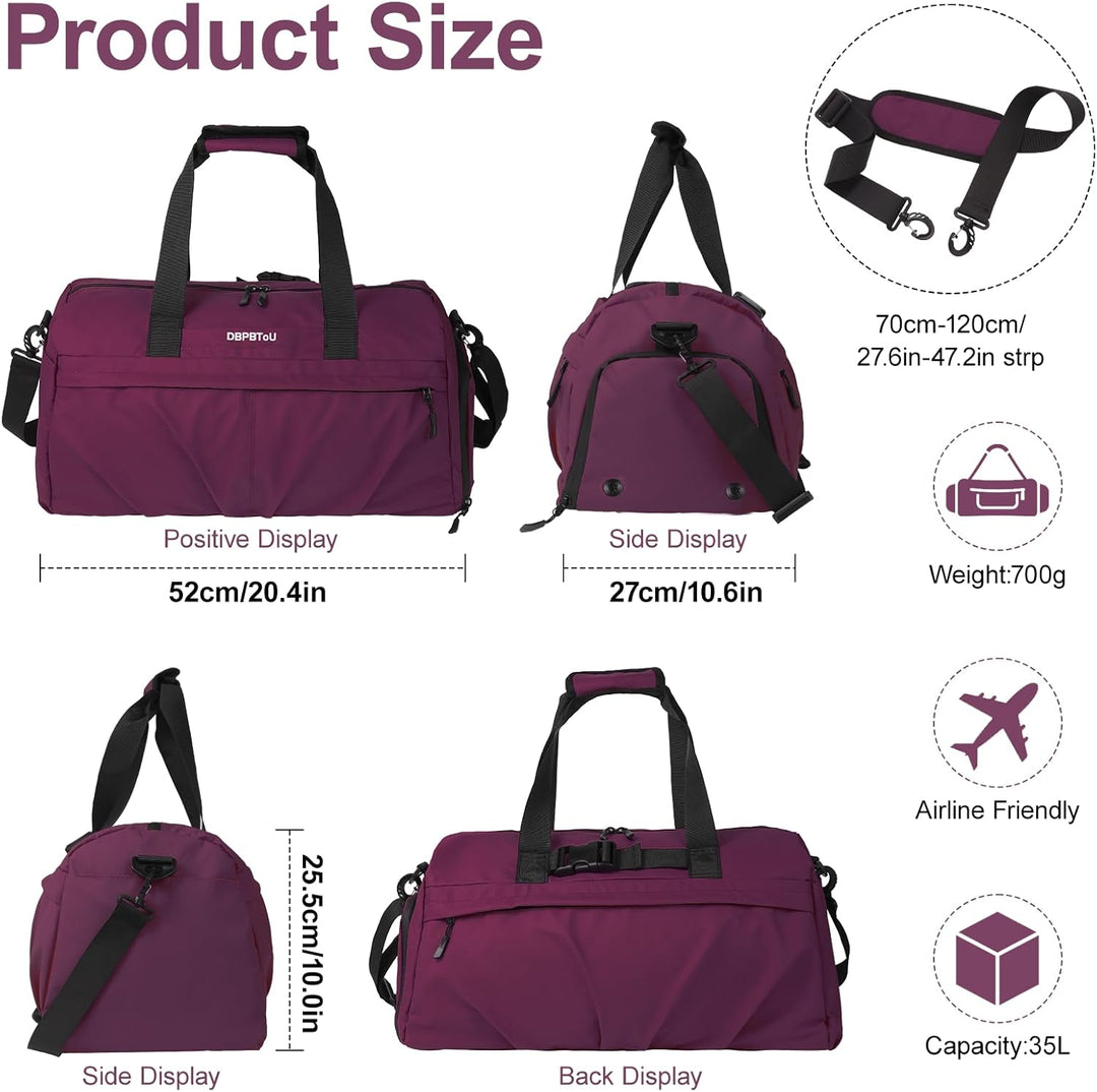 Sporttasche Damen Herren Hartes Material, Reisetasche mit Schuhfach Zwei Belüftungslöchern und Nassf