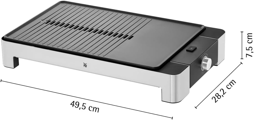 WMF Lono Tischgrill flach & gerippt, Elekrogrill mit variabler Temperatureinstellung, 2300 W, edelst