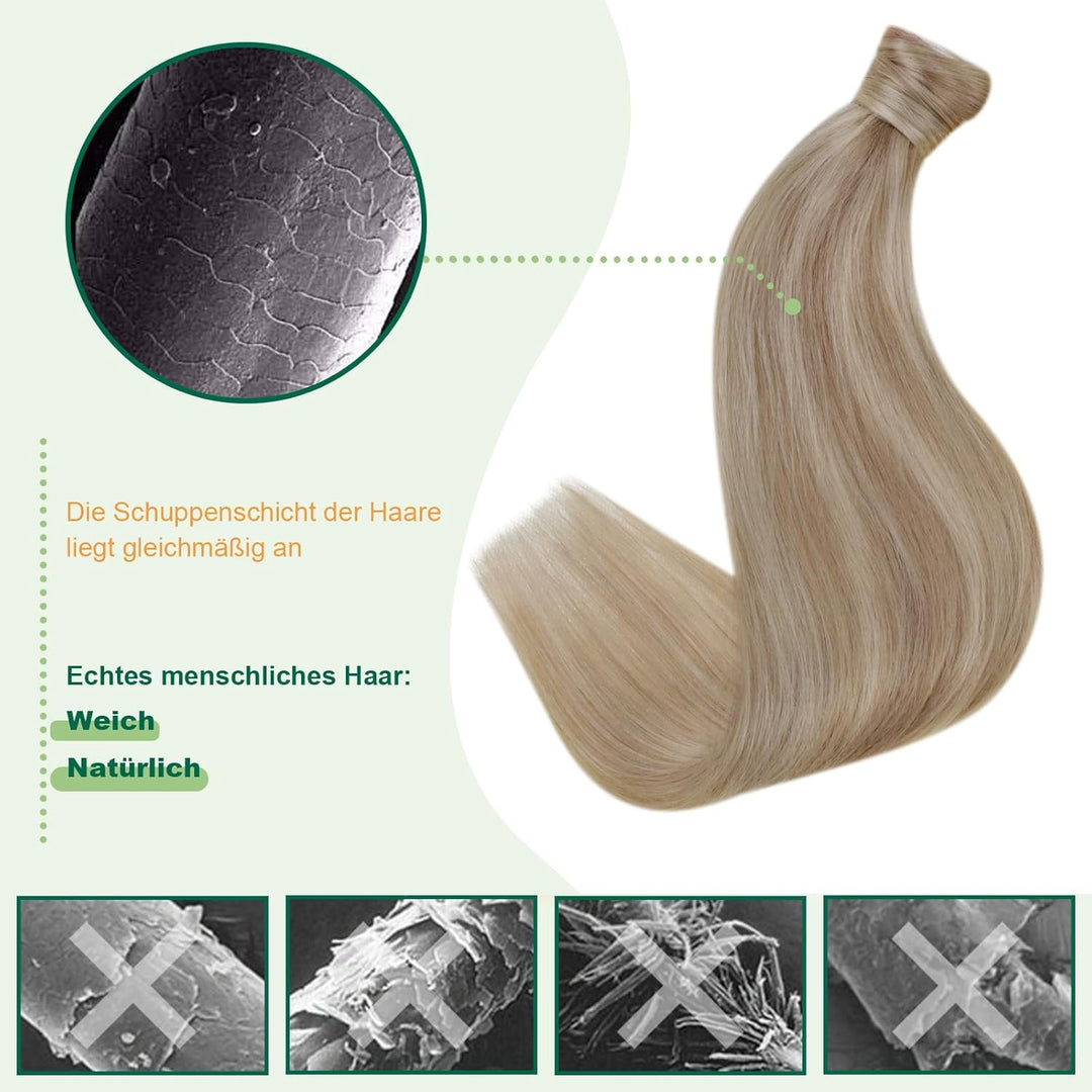 Easyouth Zopf Extensions Echthaar Pferdeschwanz Extensions Echthaar Farbe Golden Blonde Mix Mittelbl