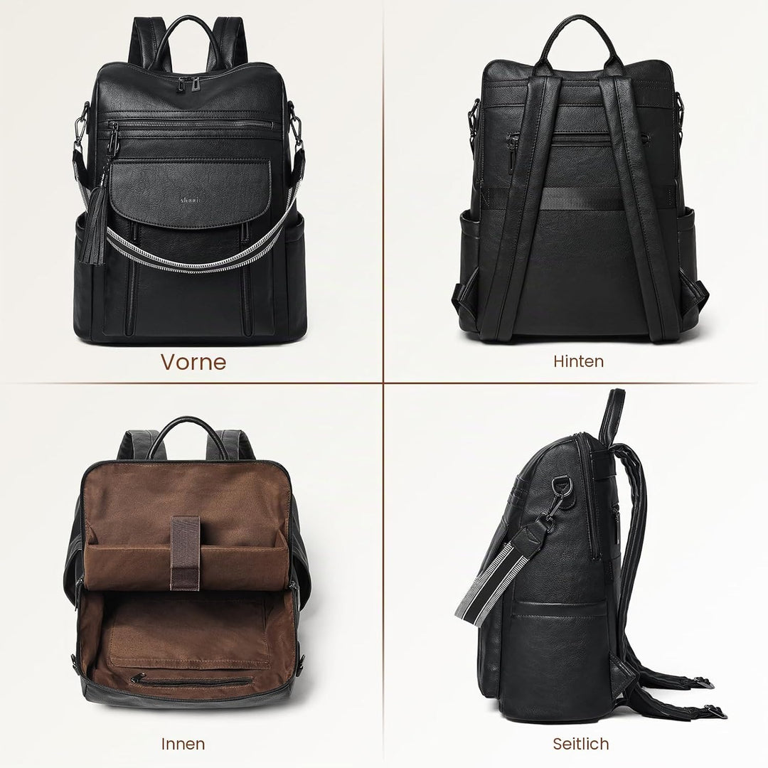 Shrrie Laptop-Rucksack für Damen, 15,6 Zoll Reise-Rucksack aus Leder, Handgepäck-Rucksack Computerta