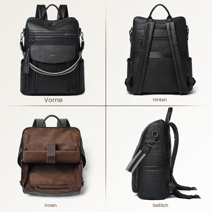 Shrrie Laptop-Rucksack für Damen, 15,6 Zoll Reise-Rucksack aus Leder, Handgepäck-Rucksack Computerta