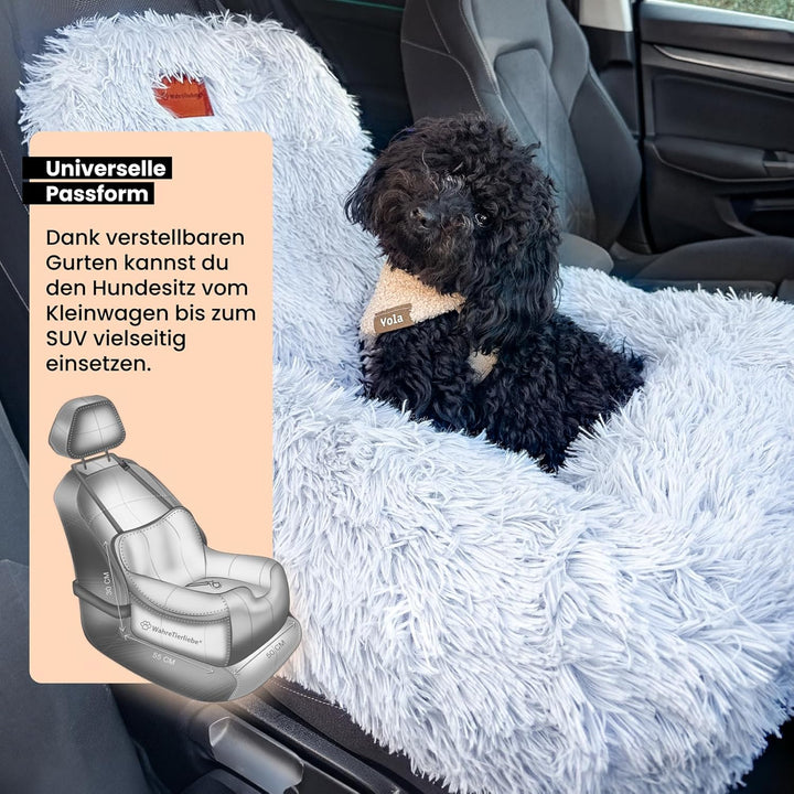Wahre Tierliebe Hunde Autositz Fluffy inkl. Sicherheitsgurt - waschbarer Hundesitz Auto in schwarz/w