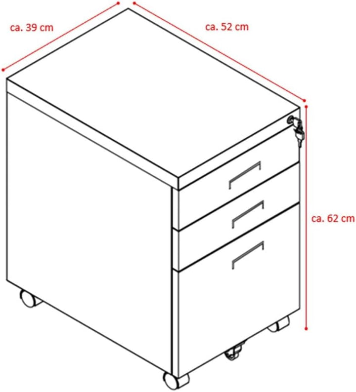 Jet-line Metall Rollcontainer 3 Schubladen Hängeregister Paul Metall schwarz Büro Büroschrank Aktens